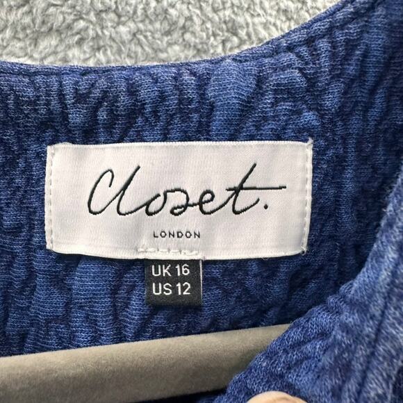 Closet London Women's Size 12 Blue Sleeveless Fit and Flair Dress Back Zip - Picture 4 of 8